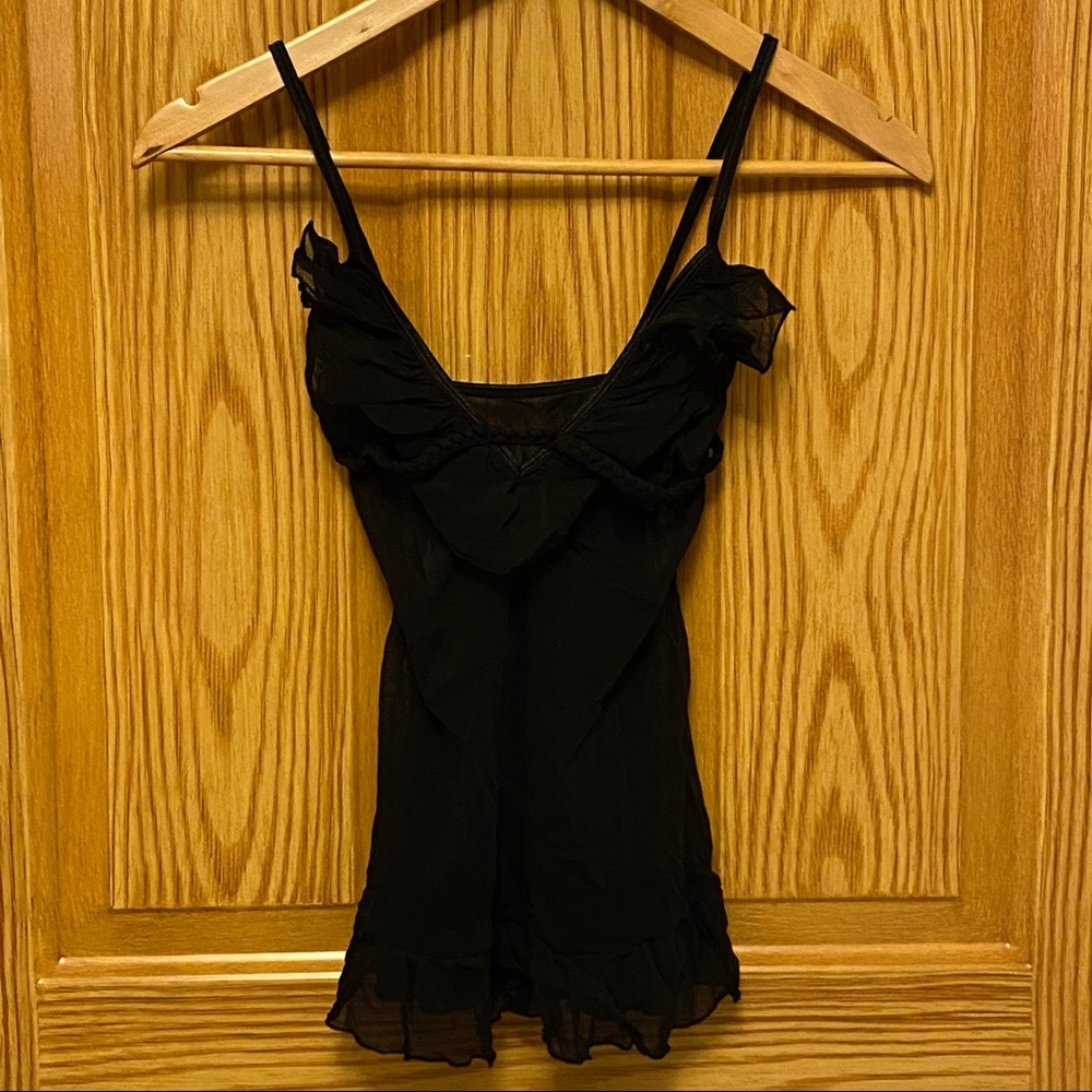 Black mesh nightgown with Ruffle Trim